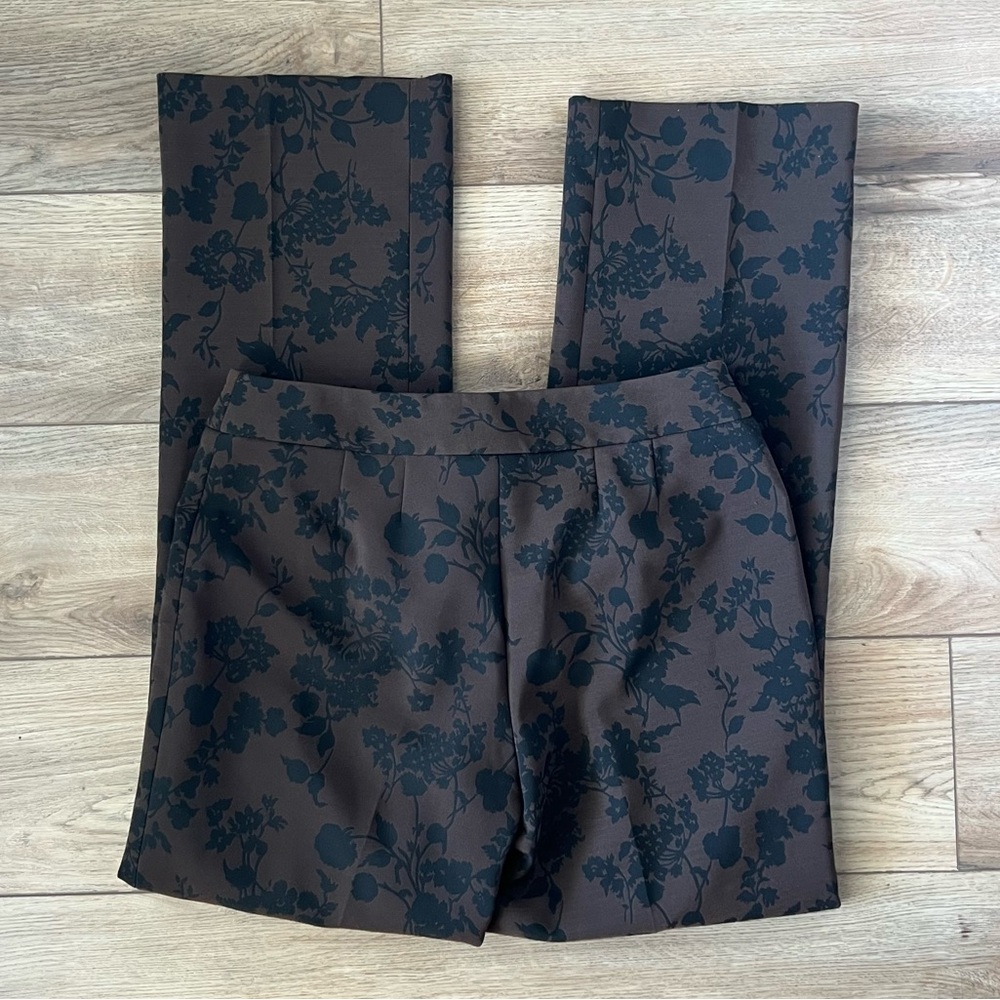 Jones New York Floral Jacquard Pants Chocolate Brown Black Size 8 Dark Academia - Picture 3 of 10
